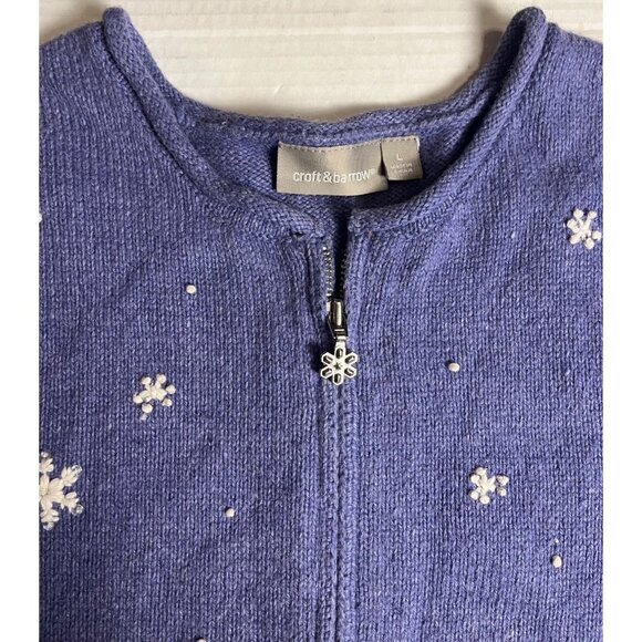 Croft & Barrow Women Snowman Cardigan Sweater L purple Winter Knit angora blend - Picture 4 of 13